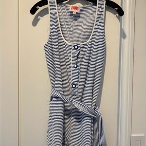 SOLID & STRIPED Blue and White Striped Sleeveless romper Coverup terry cloh